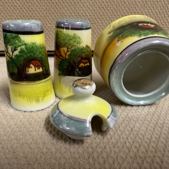 Vintage Salt Pepper Shaker & Mustard Condiment Jar Tashiro Shoten Porcelain - Picture 6 of 8